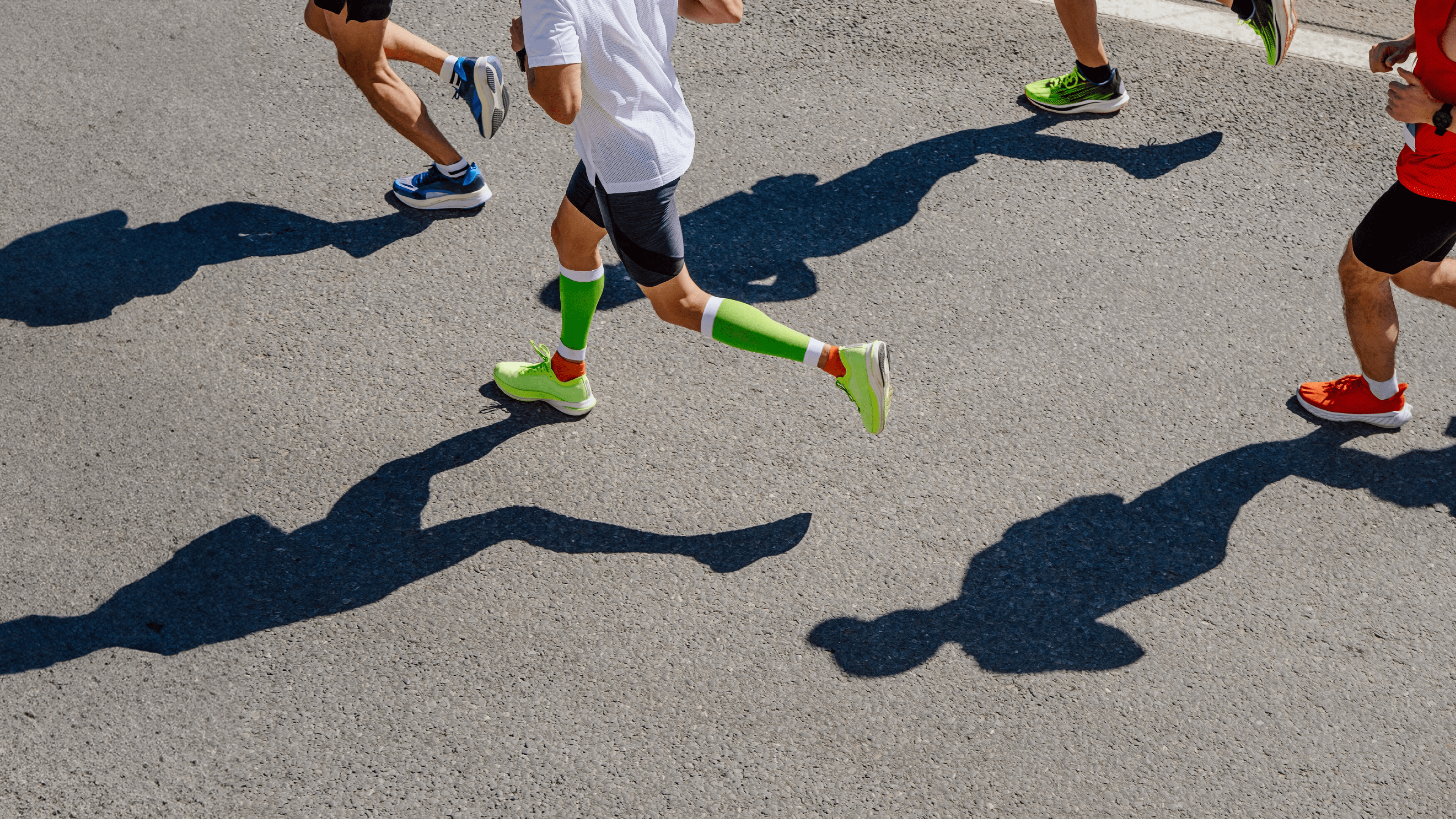 group runners athletes run marathon race top view